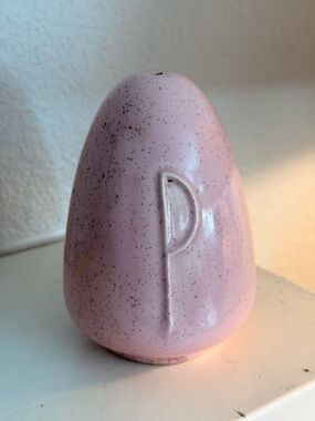 Pink Speckled Ceramic Salt Pepper Shaker “P” Monogram Minimalist